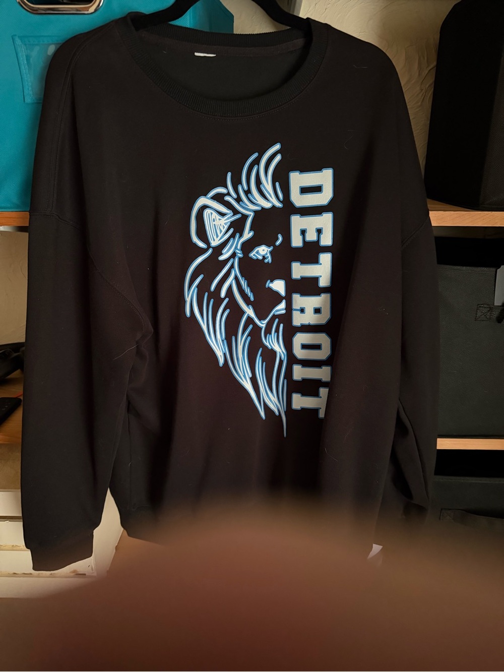 Detroit Graphic Black Sweatshirt with Light Blue Lion Design